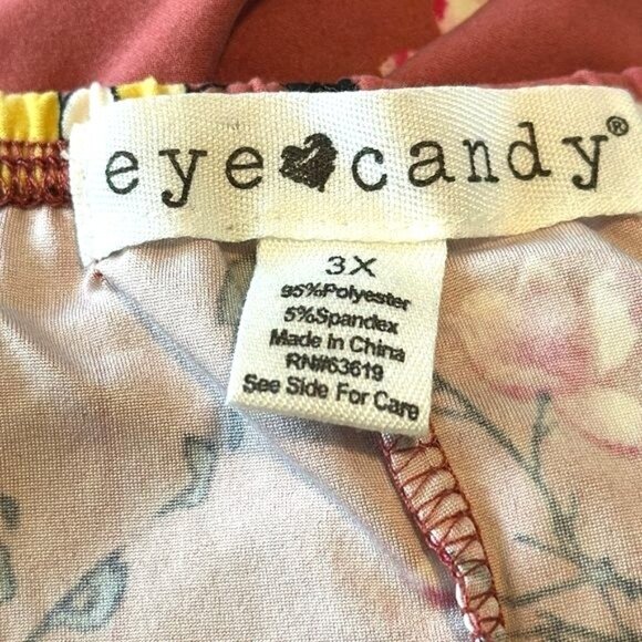 Womens Floral Print Rust Flutter Sleeve Top 3X By Eye Candy - Picture 2 of 7